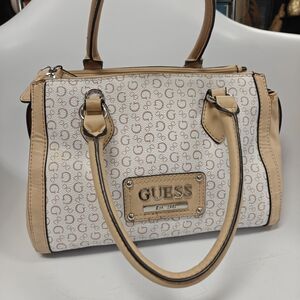 GUESS Logo Patterned Beige and Cream Satchel